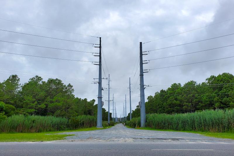 These power lines and this dirt road off Route 1 north of Bethany lead to Delmarva Power’s Cedar Neck substation. Ørsted has submitted an application to connect Skipjack Wind Farm here. CHRIS FLOOD PHOTOS